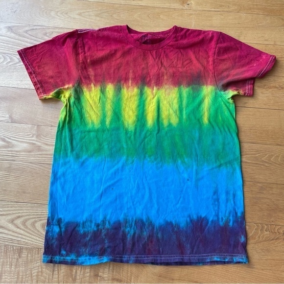 tie dye pride flag short sleeve tee unisex M crew neck rainbow - Picture 7 of 7